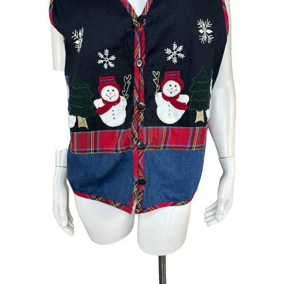Basic Editions Holiday Vintage Button Front Snowman Vest Large V-Neck  Winter - Picture 6 of 11